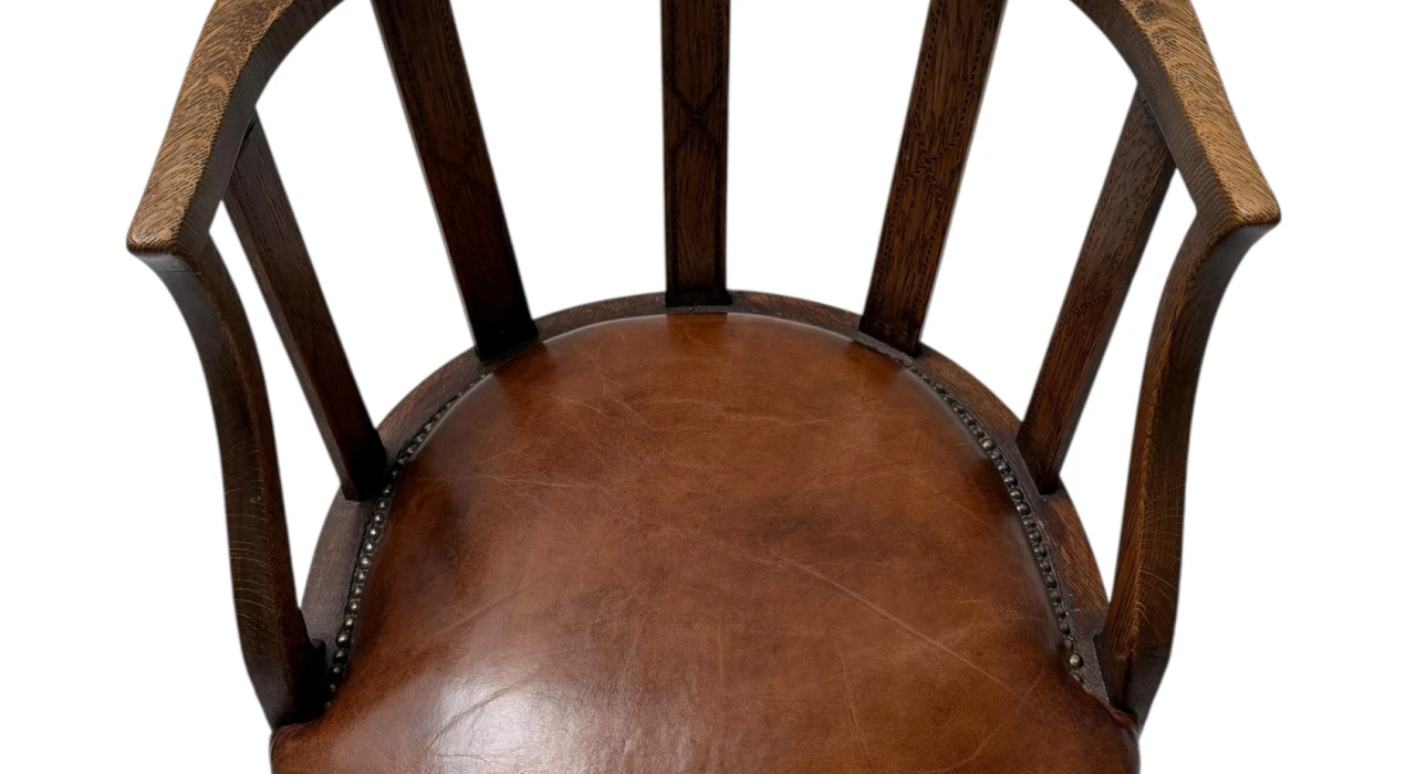 Art Deco Captain"s Chair or Armchair with Leather Seat, 1930s